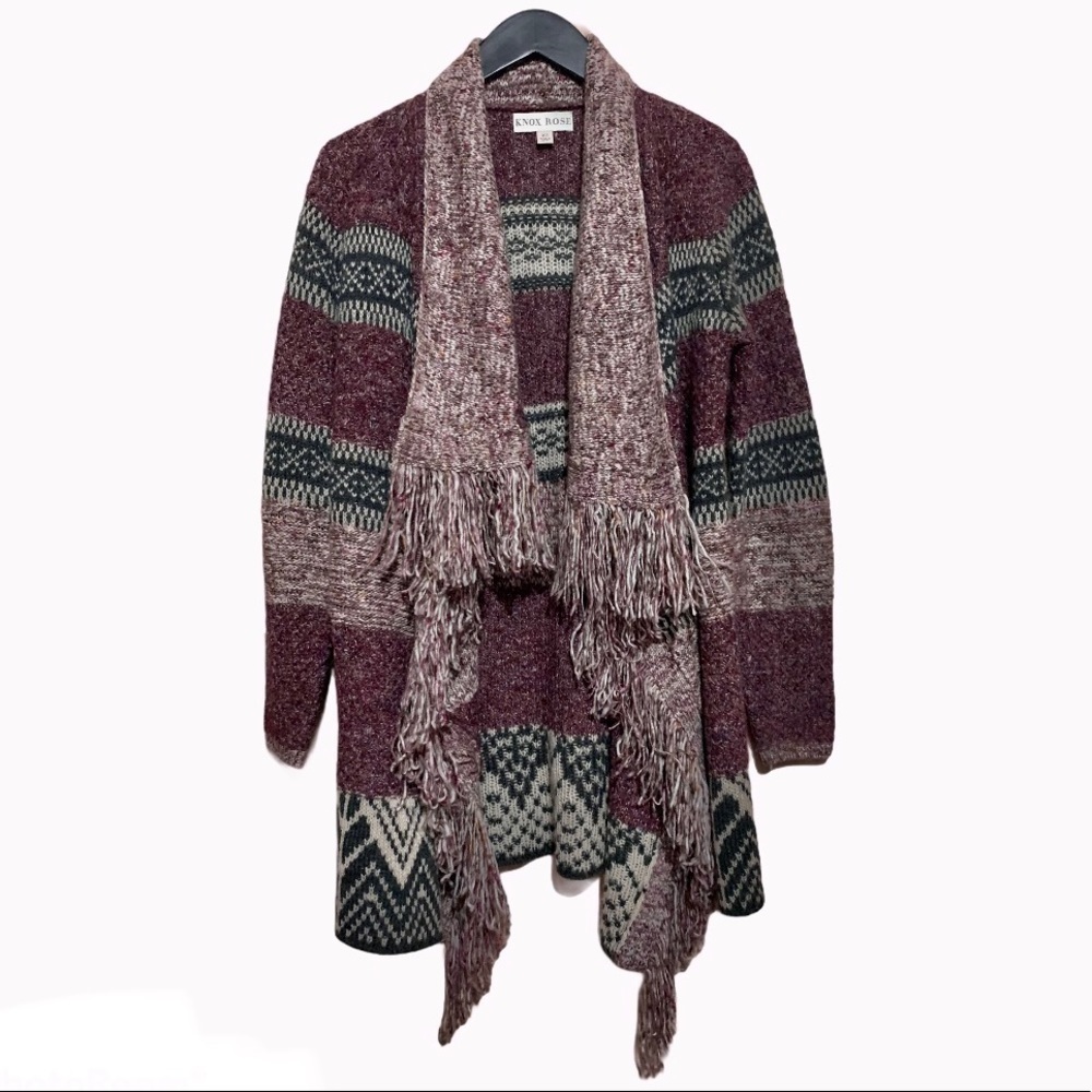Knox Rose boho open front cardigan with fringe